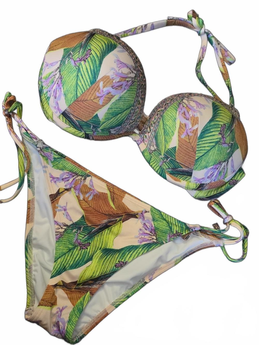 VS Tropical Leaf Print Bikini Set. Push Up Top 36D And Size L String Bottom